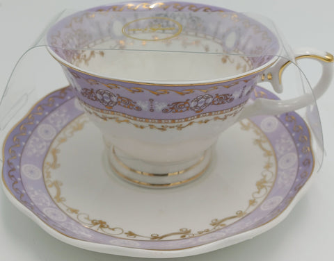 Cup & Saucer Lavender And Gold Scroll
