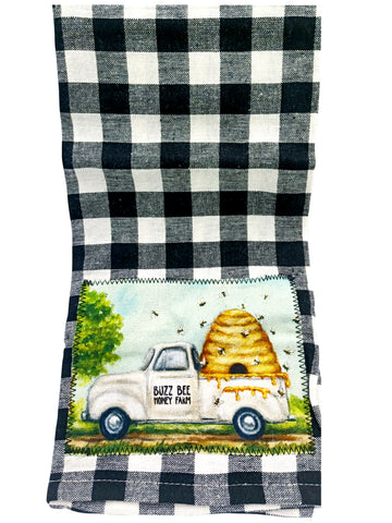 Kitchen Towel Buzz Bee Honey Farm Black Check