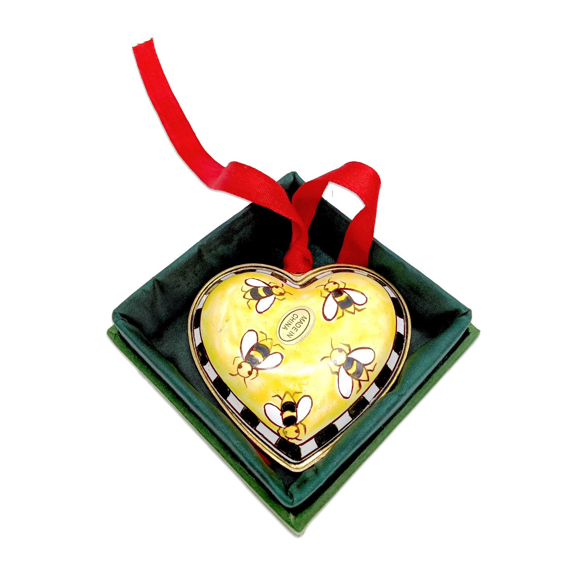 Ornament Enamel Heart with Bees