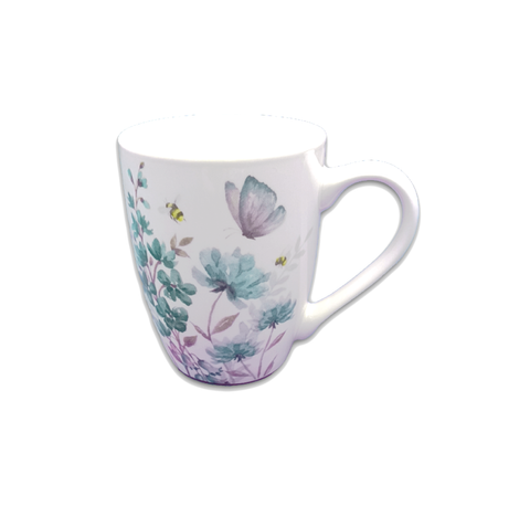 Cup Mug Lavender and Blue Wildflowers and Bees