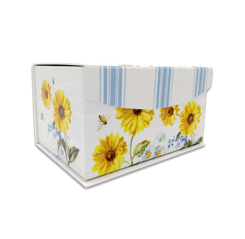 Box Small White with Sunflowers, Daisies and Bees