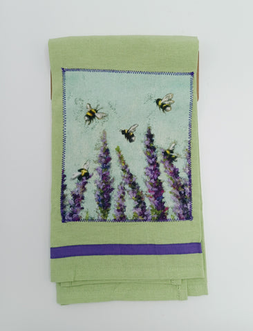 Towel Kitchen Lavender and Bees on Green