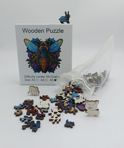 Wooden Puzzle Blue & Purple Bee