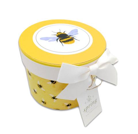 Box Small Round Yellow with Ribbon and Bees
