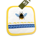 Potholder and Oven Mitt Gift Set Embroidered Bee Blue and Yellow