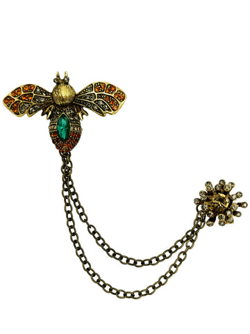 Apparel Pin Bee With Chain And Flower
