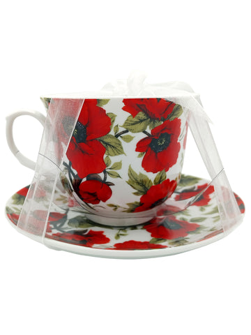 Cup & Saucer Red Flowers