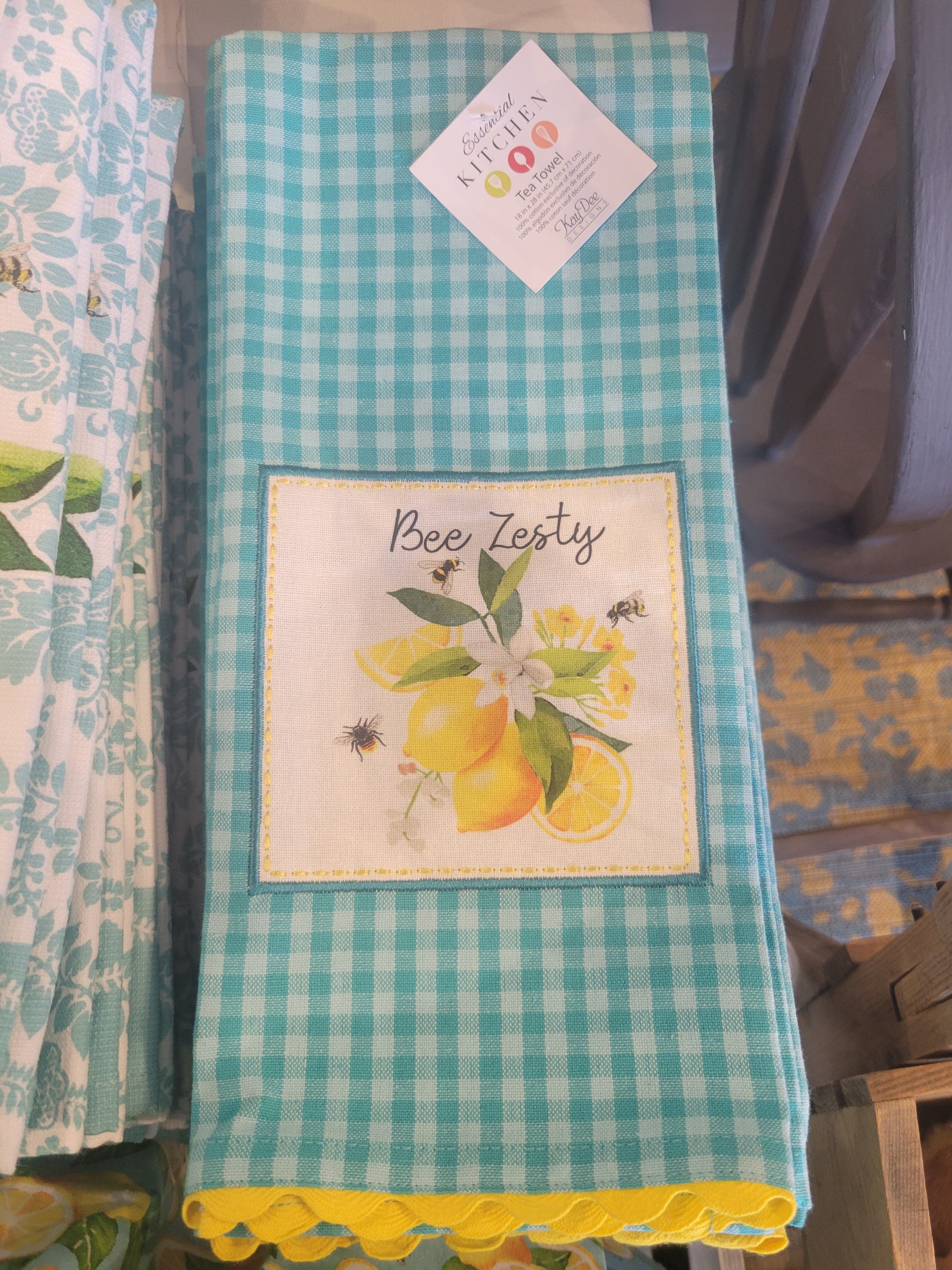 Kitchen Towel Bee Zesty Tea Towel Lemons Blue Gingham