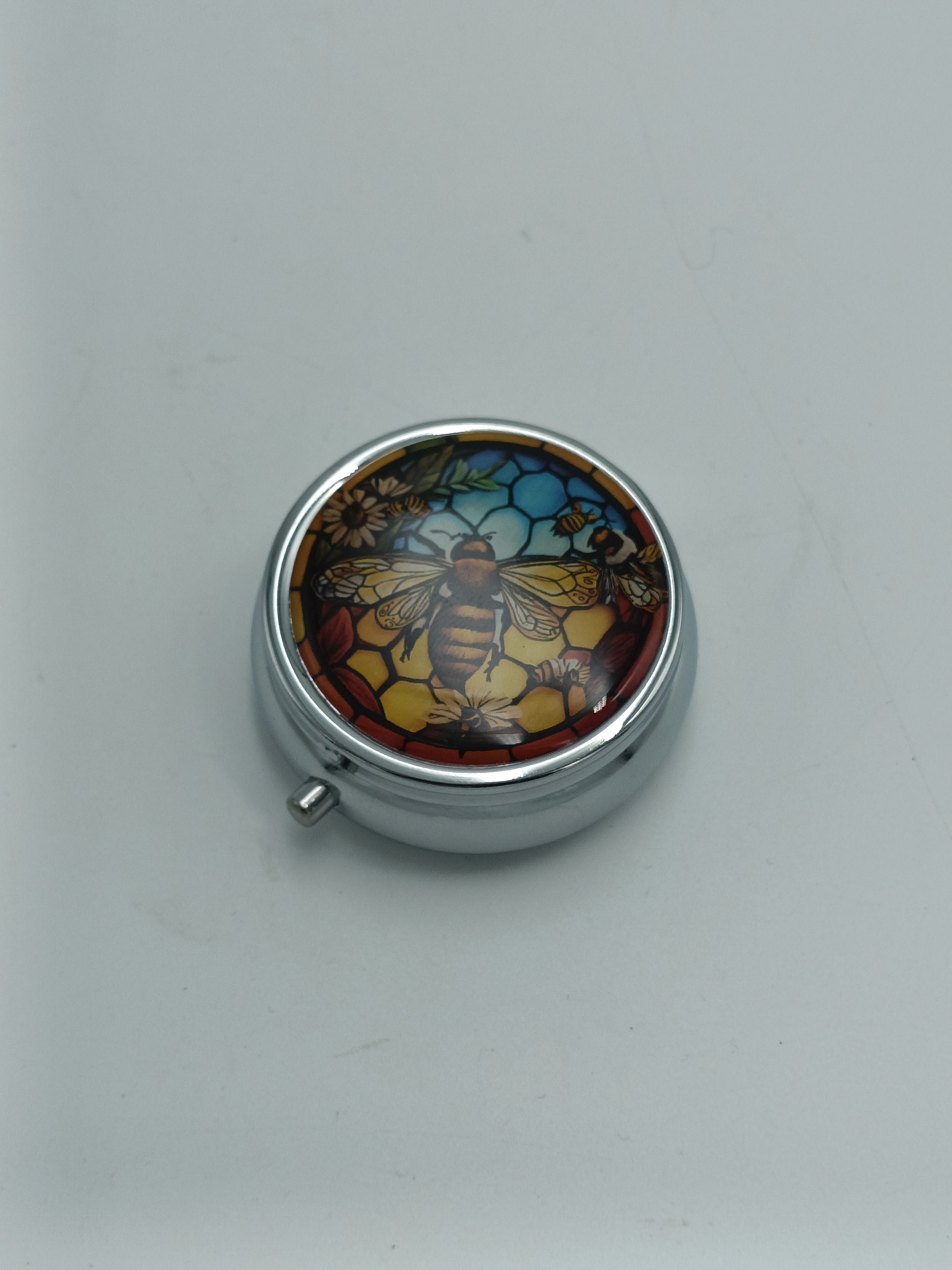 Pill Box Bee Stained Glass Look