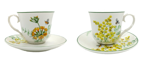 Cup Tea Cup and Saucer Yellow Flowers and Bees