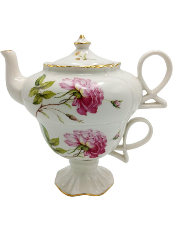 Cup Tea For One Pink Flowers With Gold Accents