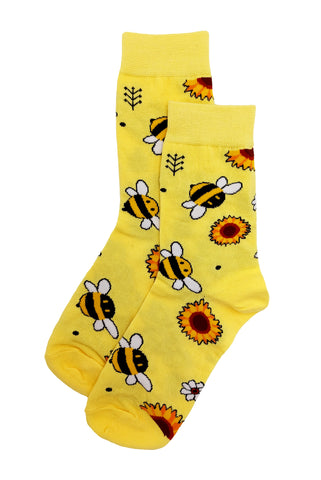 Socks 1 pr Bees & Sunflowers on Yellow