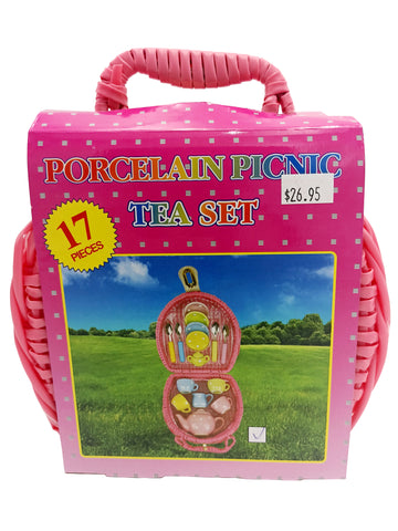 Children's Porcelain Picnic Tea Set In Basket 2.4"