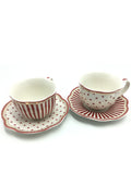 Cup And Saucer White And Red Stripes And Dots