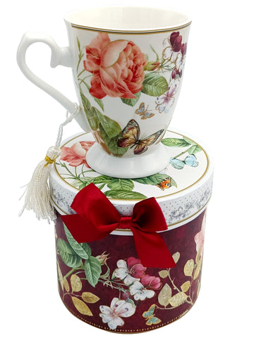 Cup Porcelain Mug And Gift Box Peony Design