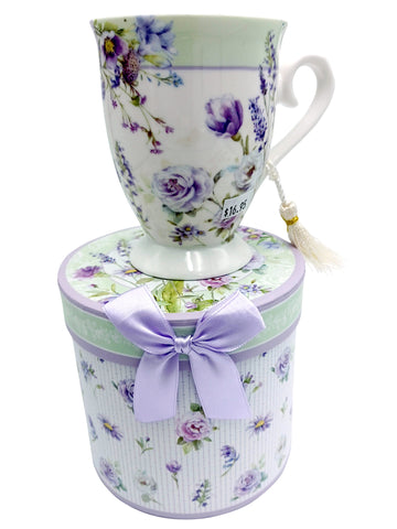 Cup Porcelain Mug And Gift Box Lavender Rose Design