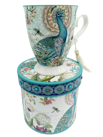 Cup Porcelain Mug And Gift Box Peacock Design