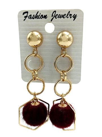 Jewelry Gold Hexagon Pompom Earrings